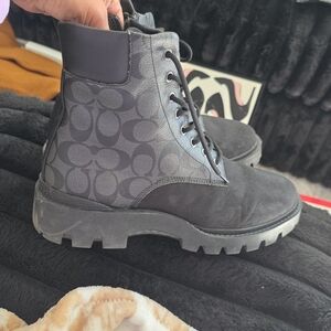 Black and Gray Patterned Lace-Up Boots
